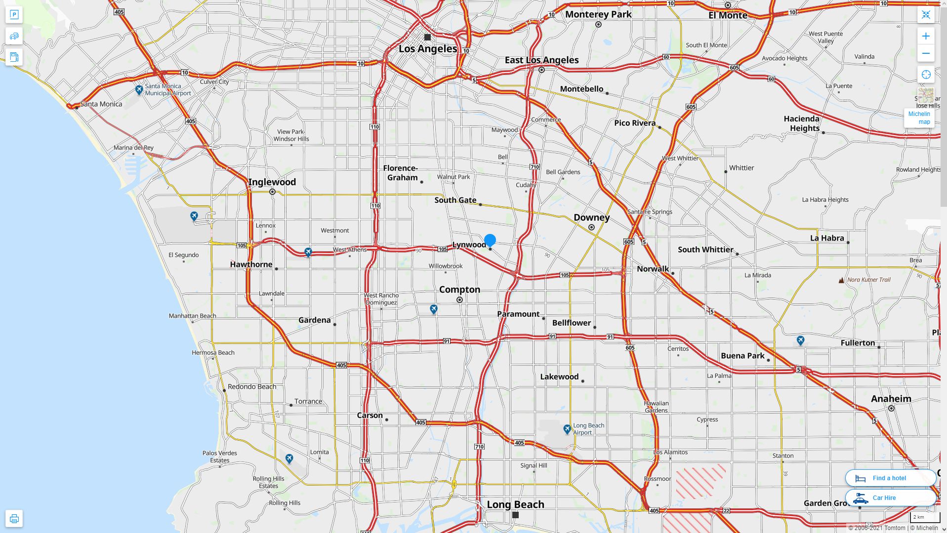 Lynwood California Highway and Road Map
